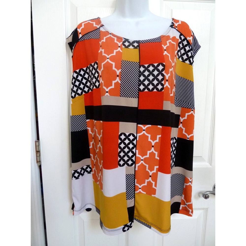 Worthington Plus Size 2X Patchwork Sleeveless Blouse Side Zippers Multicolor